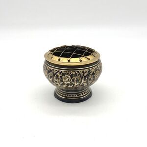 Vintage Brass Incense Burner Holder Bowl Etched Floral Design Boho‎ Home Decor